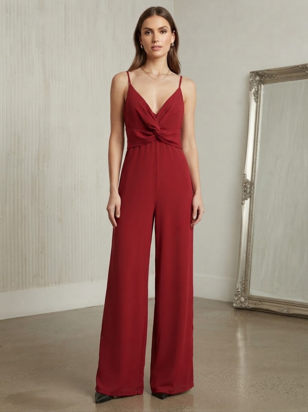 Guess Red Twist-Front Wide-Leg Jumpsuit